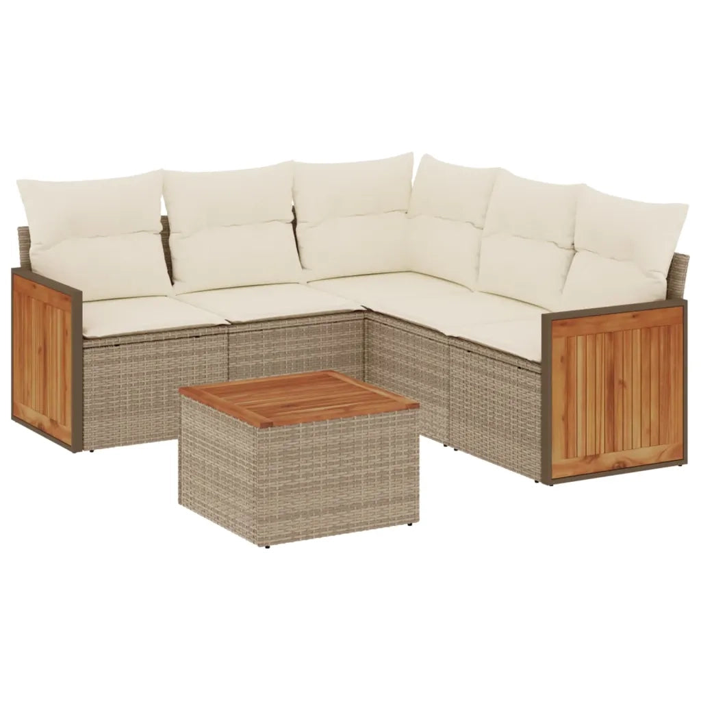 Set Divano da Giardino 6 pz con Cuscini Beige in Polyrattan 3260049