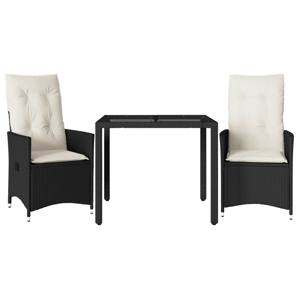 Set da BistrÃ² 3 pz con Cuscini Nero in Polyrattan