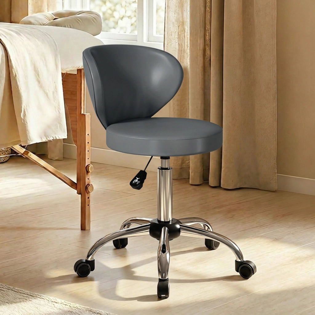 Sgabello da massaggio regolabile con rotelle e schienale ¨C zephmum ¨C grigio similpelle 73-88 cm