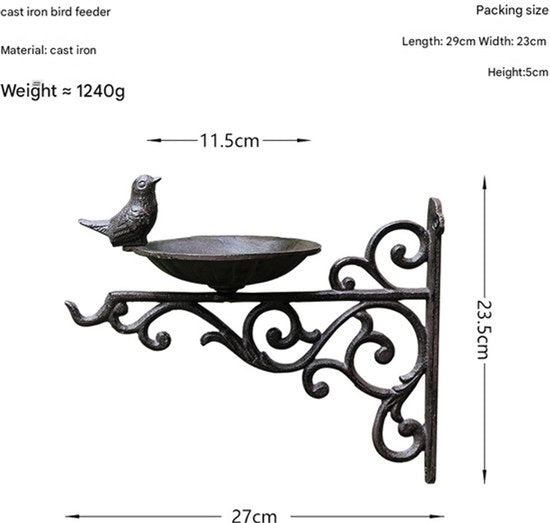 Hanger per uccelli in ghisa, alimentatore per uccelli appeso, manufatto in ghisa, uncino in ferro battuto, piccolo uccello, stile retro classico europeo, alimentatore per uccelli appeso per giardino, decorazione per parete