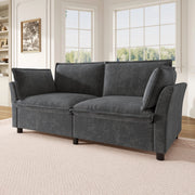 Divano a 2 posti modulare con seduta confortevole e braccioli con cuscini in chenille grigio 155 × 81 × 87 cm