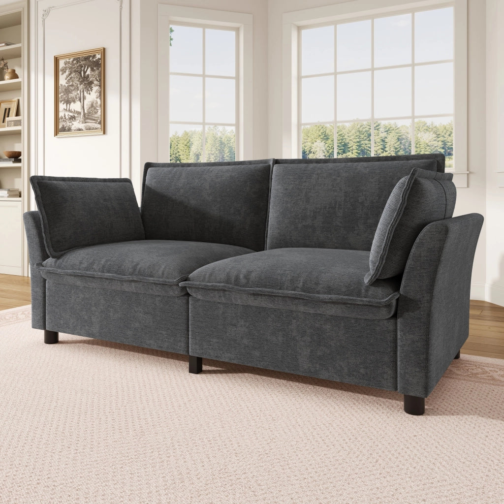 Divano a 2 posti modulare con seduta confortevole e braccioli con cuscini in chenille grigio 155 × 81 × 87 cm
