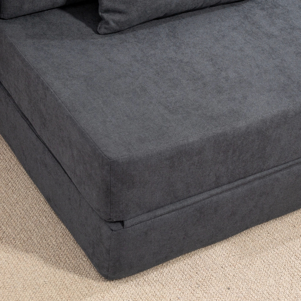 Poltrona Letto Pieghevole Convertibile in Chaise Longue 80x80x64 cm con Materasso in Velluto Grigio Scuro