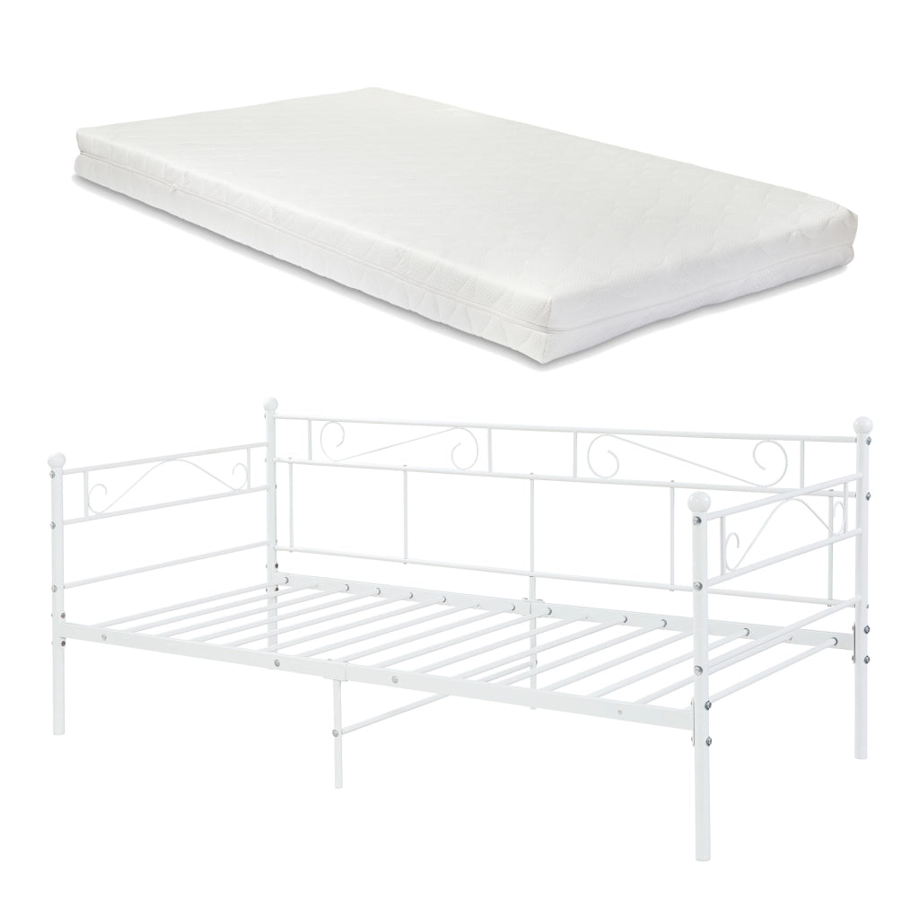 Divano Letto con Materasso 90x200 cm Sofa in Acciaio - Bianco [en.casa]