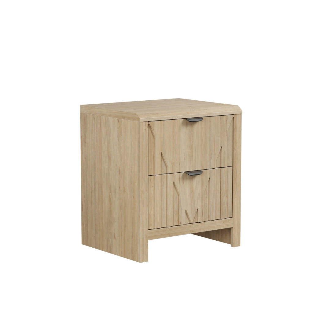 Comodino color rovere con cassetto e finitura scanalata