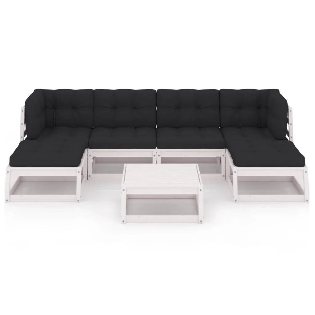 Set Salotto Giardino 7pz con Cuscini Bianco Legno Massello Pino 3077120