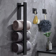 Maniglione per asciugamani senza bisogno di forare, Maniglione per asciugamani, Argento, Maniglione per asciugamani da bagno, Maniglione per ospiti, Maniglione per asciugamani da bagno con 2 maniglie per asciugamani (tela nera)