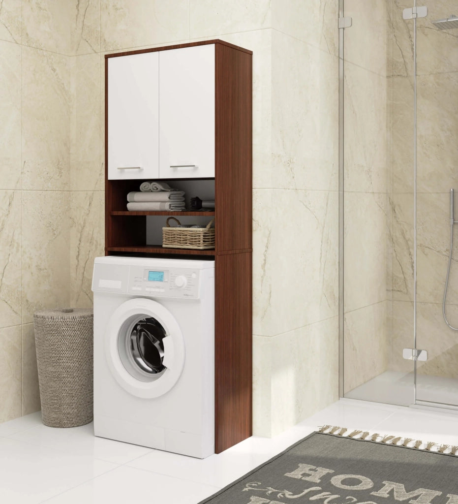 Colonna da bagno AKORD FIN per incasso di una lavatrice Wengé 64 cm 2 ante inserto frontale Bianco 64x30x180 cm