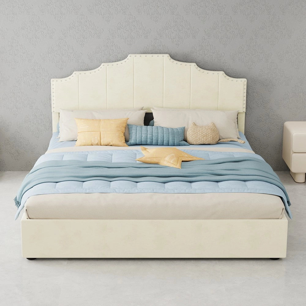 Letto Contenitore Imbottito con Materasso ¨C MINIMAL ¨C Velluto Beige 160x200