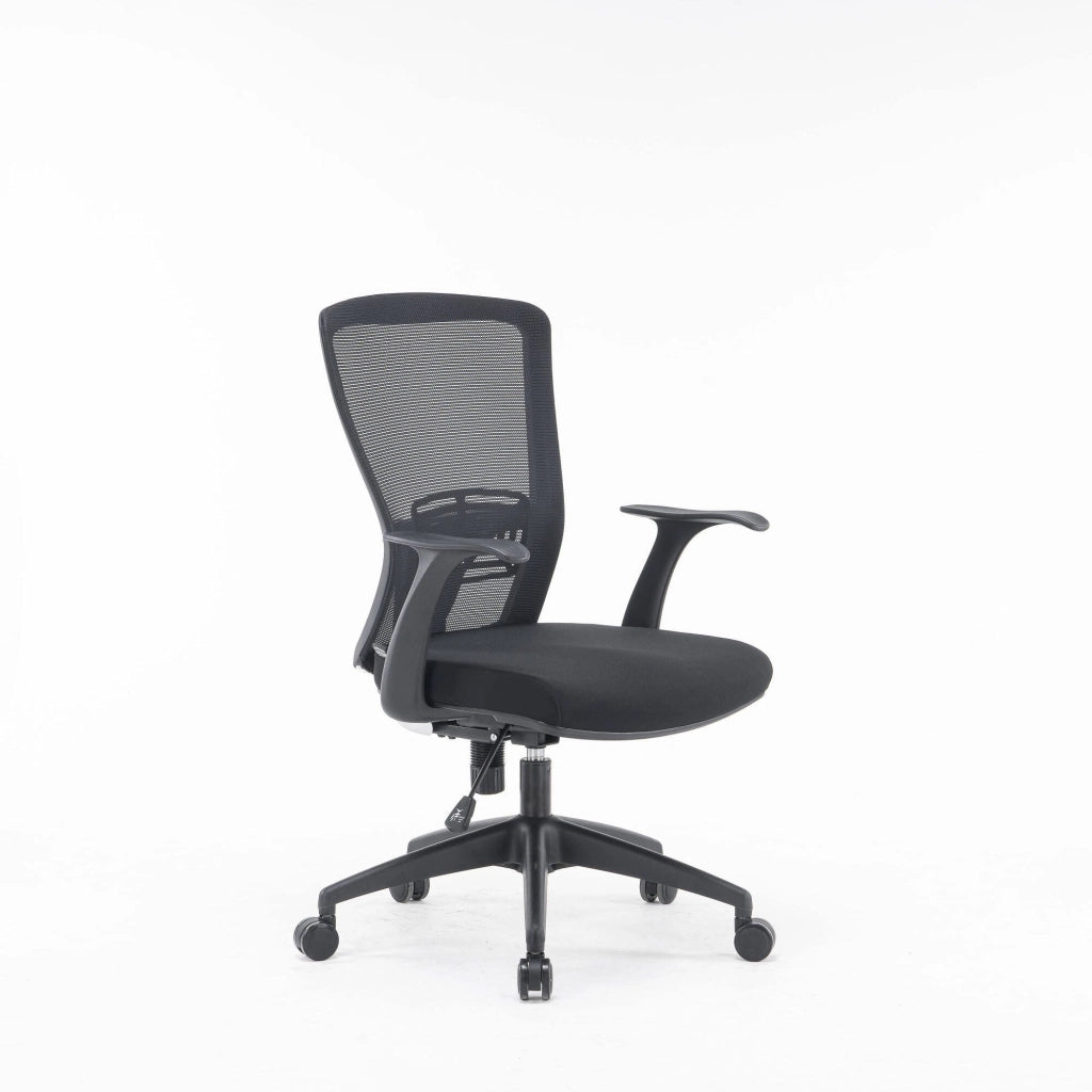 Sedia da ufficio Barzio, Poltrona operativa a rete con braccioli, Seduta ergonomica da ufficio, 60x64h98/108 cm, Nero