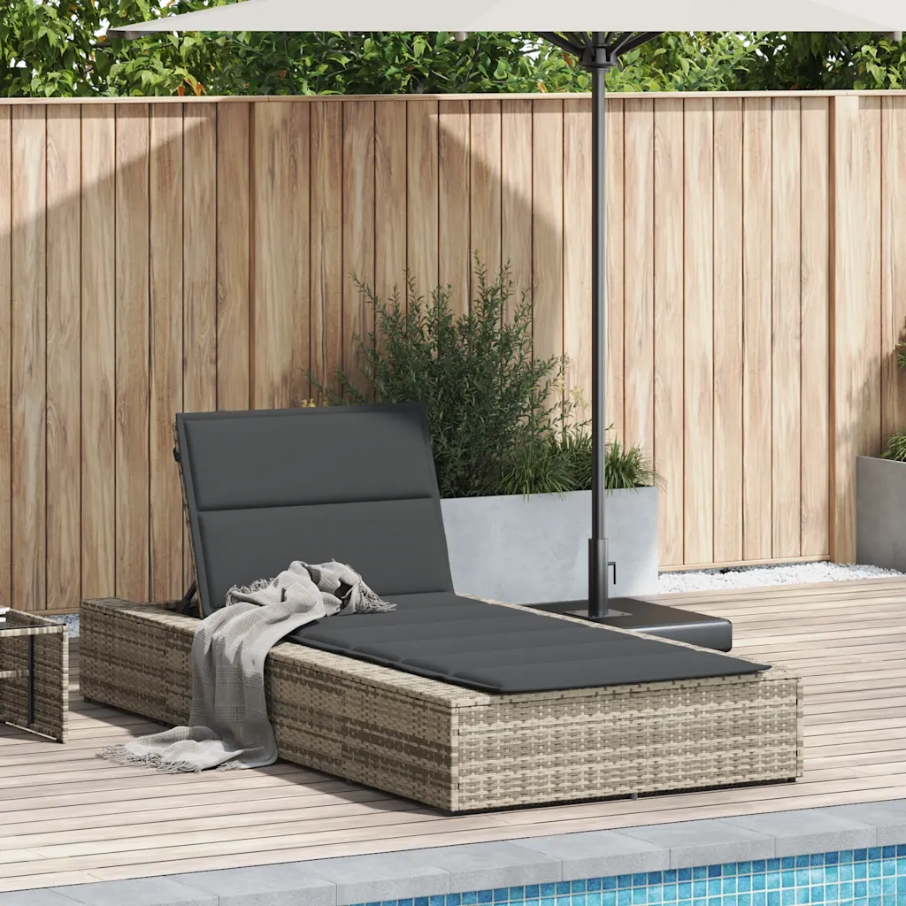 Sdraio da giardino | Lettino con Cuscino Galleggiante Grigio Chiaro in Polyrattan