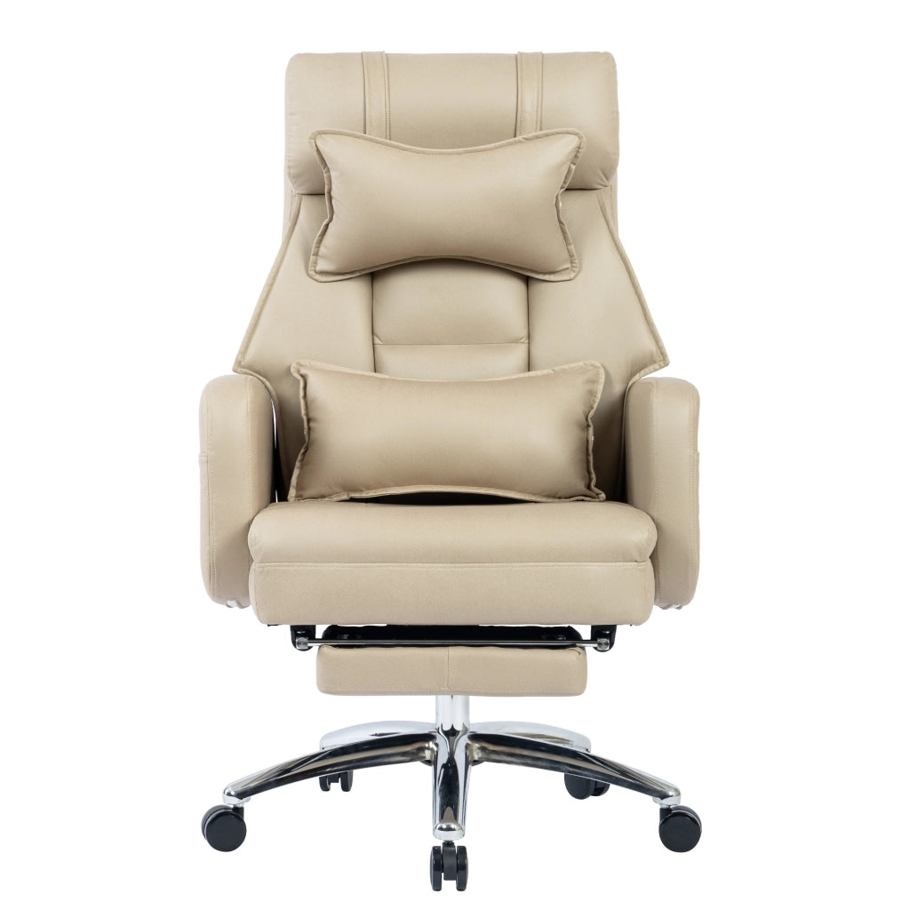 Sedia da Ufficio Ergonomica Girevole ¨C MINIMAL ¨C Ecopelle Beige, Schienale Alto, Poggiatesta
