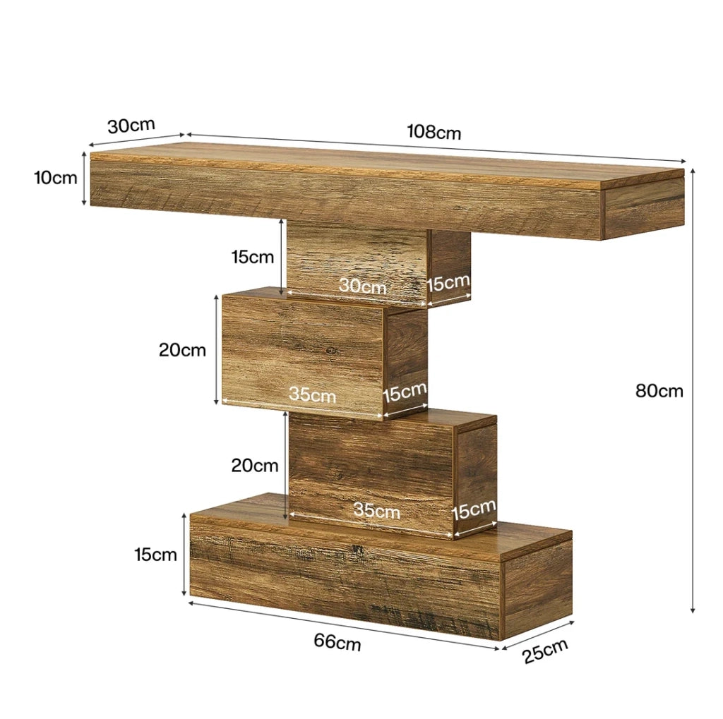 Tavolo consolle rustico marrone chiaro 108x30x80 cm