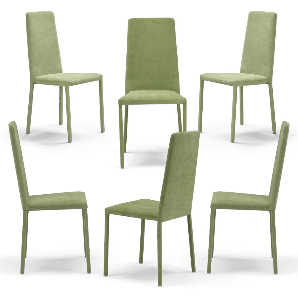 Set 6 sedie imbottite 100% MADE IN ITALY BETTY PLUS per sala da pranzo, cucina, soggiorno, design moderno, struttura robusta in metallo rivestita, schienale e seduta rivestiti in velluto colore Verde Lime