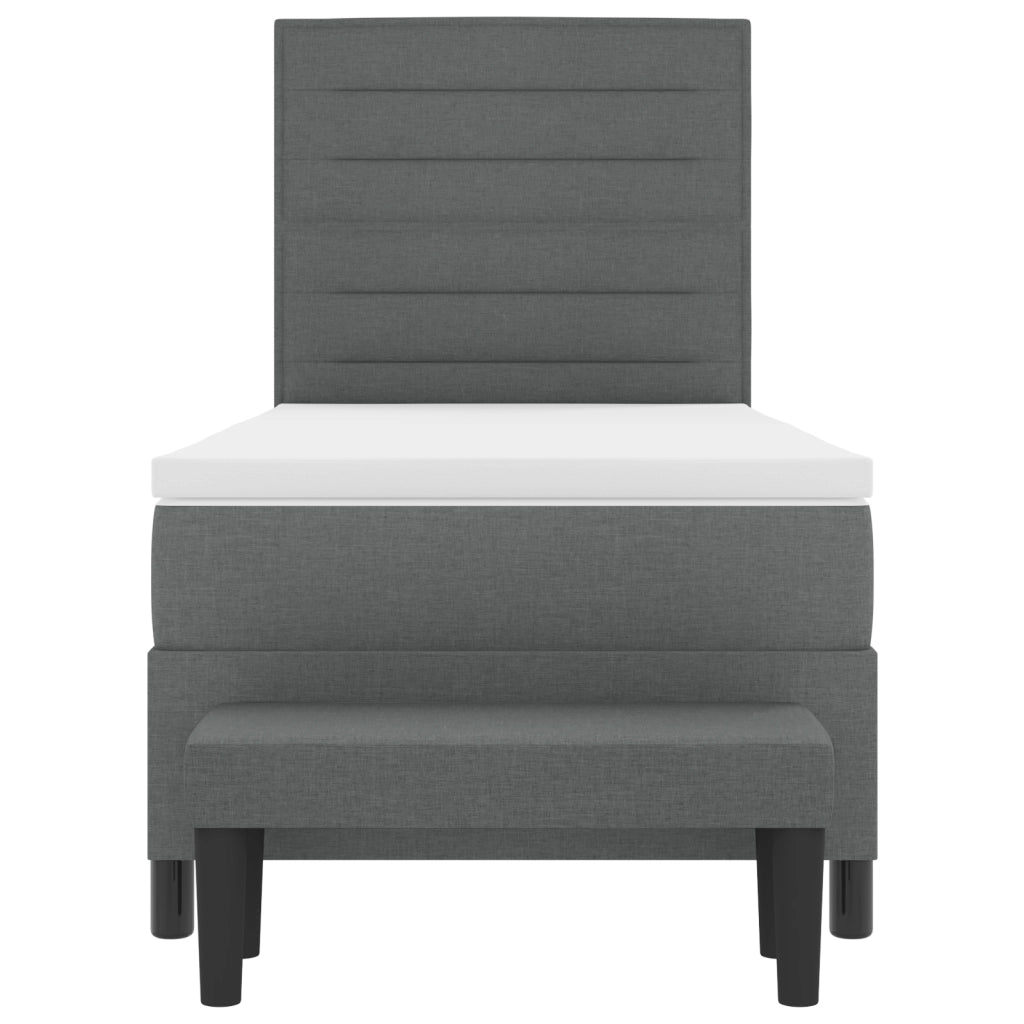 Letto con Box Spring e Materasso & Panca Grigio Scuro 90x200 cm Tessuto