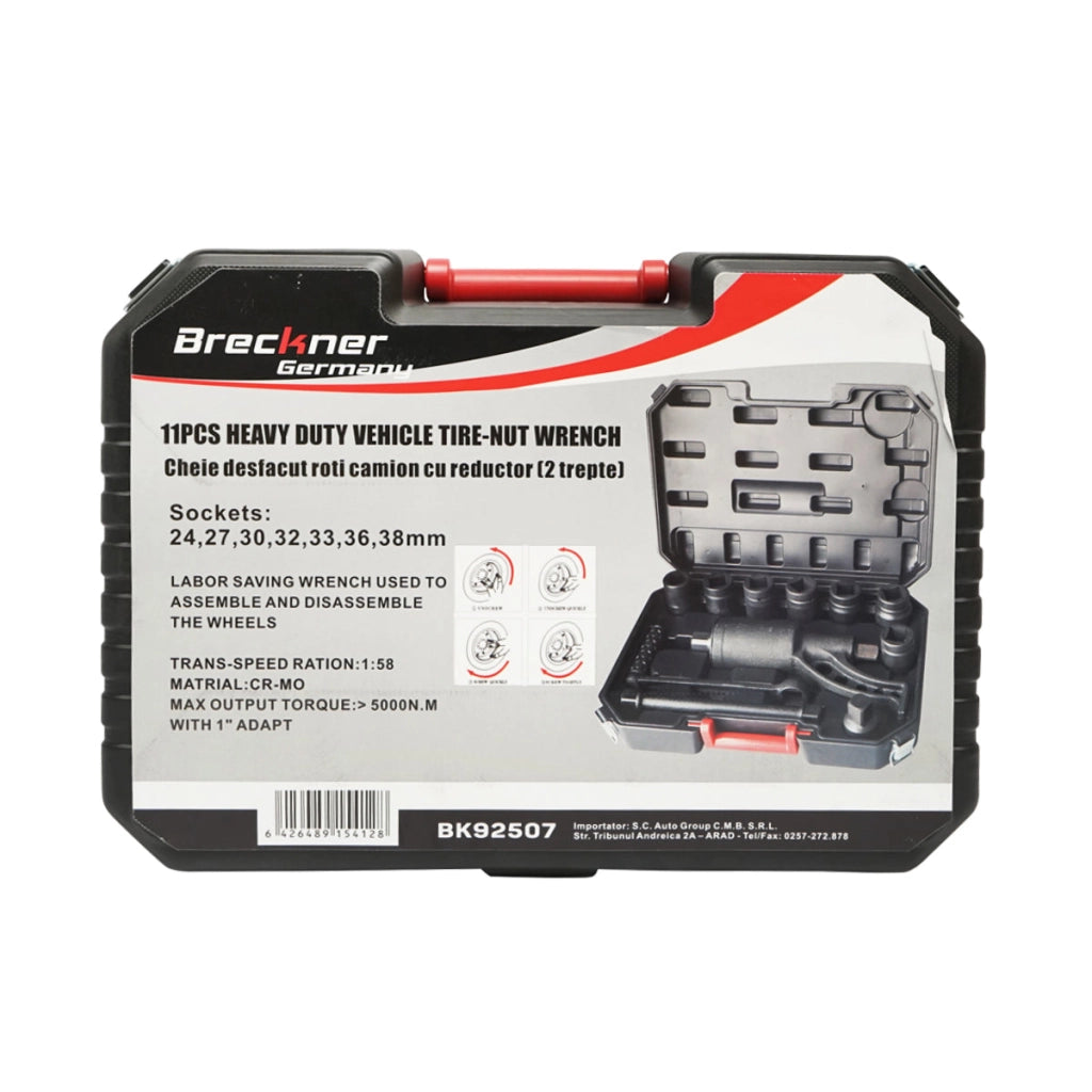 Chiave per smontare ruote di camion con riduttore a 2 velocità con bussole da 24, 27, 30, 32, 33, 36, 38 mm Breckner Germany