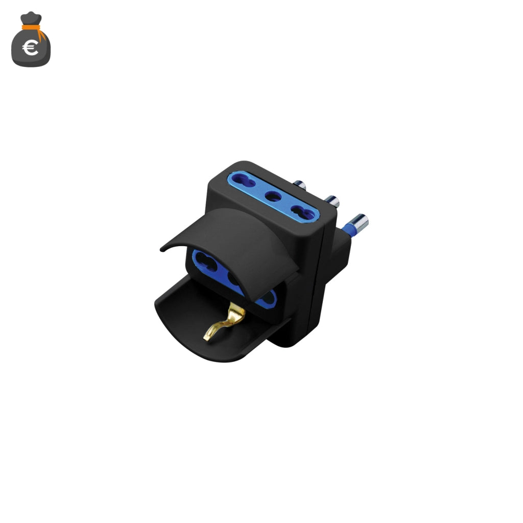 Alcapower Adattatore Triplo 16A Nero con 2 Prese Bipasso 10/16A e 1 Presa Universale Schuko, Tensione Massima 250V, Potenza Fino a 1500W