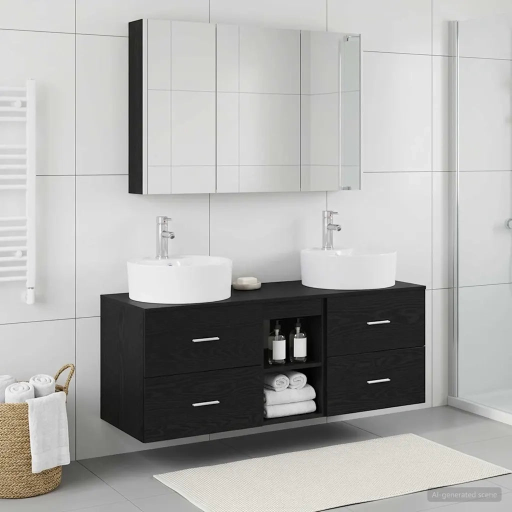 Set di mobili per il bagno 4 pcs Rovere Nero 3406904