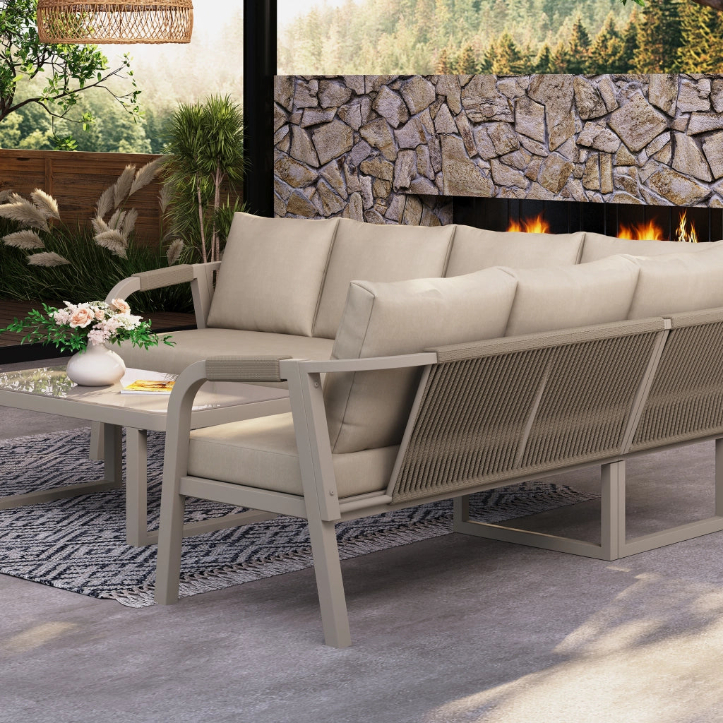 Set Divano Angolare da Giardino con Tavolino ¨C Xylo ¨C Polyrattan Beige, 6 Posti