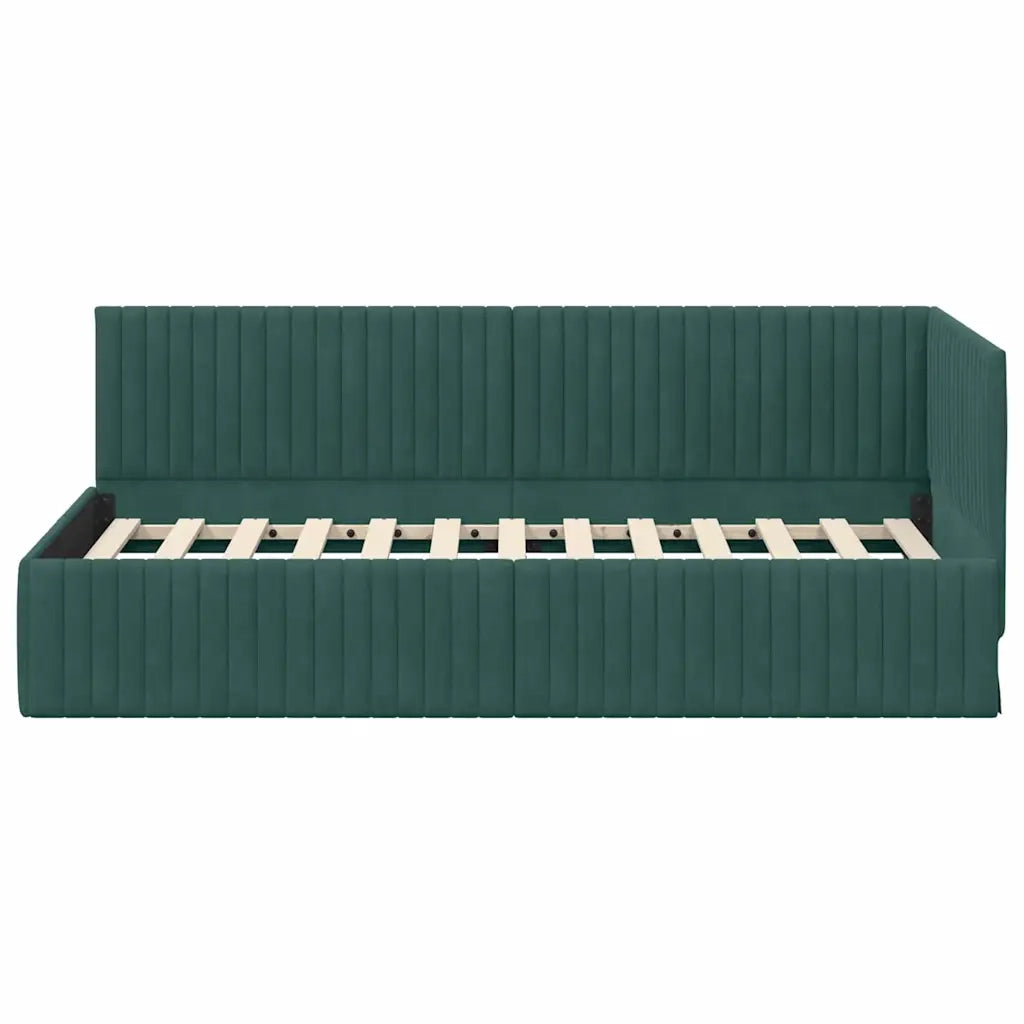 Cornice del letto ad angolo Verde Scuro 90 cm x 190 cm Velluto