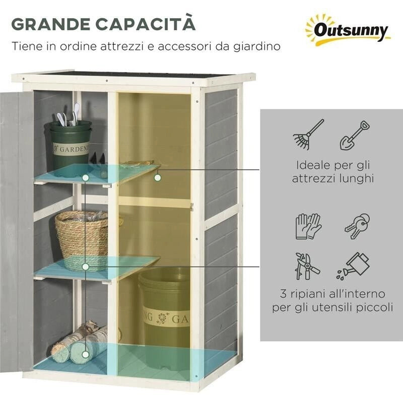 CASETTA DA GIARDINO IN LEGNO DI ABETE 75X56X115 CM COLORE GRIGIO