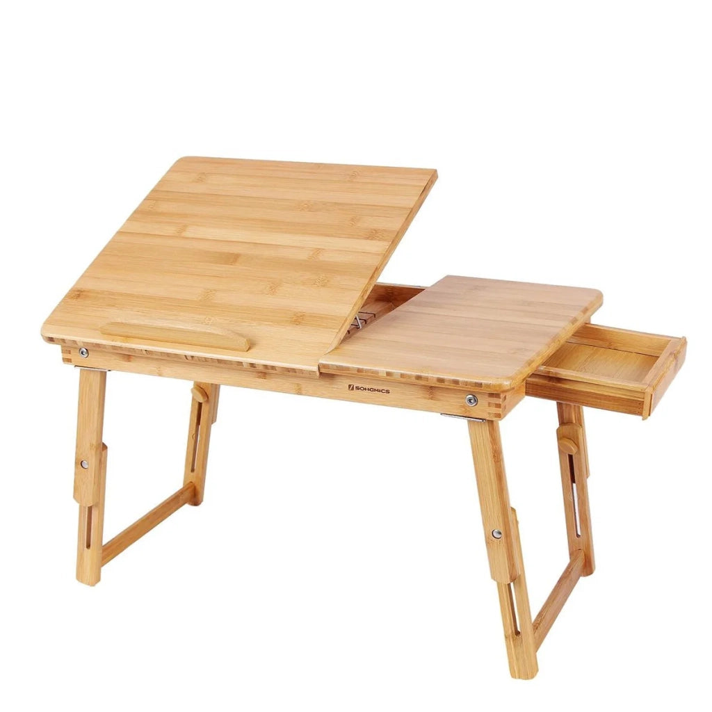 Tavolino da letto pieghevole in bambù 545 x 75 x 29 cm tavolo per laptop regolabile in altezza con cassetto dimensioni 12_0007656