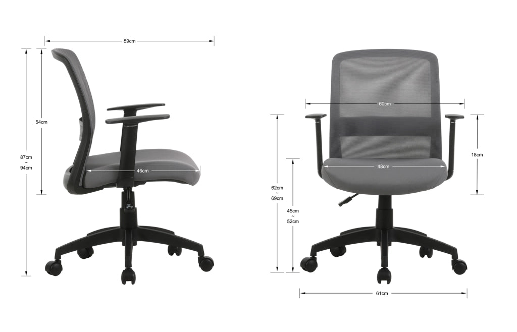 Sedia studio Hispanohogar regolabile in altezza tessuto grigio 94x61x59