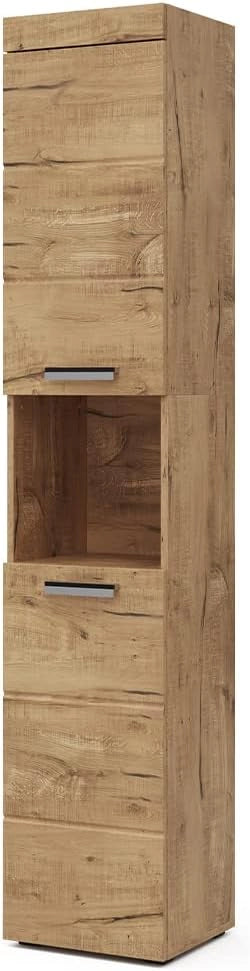 Mobile bagno alto Luna, Quercia Wotan, 37 x 190 cm, per montaggio a parete, combinabile con altri mobili Luna