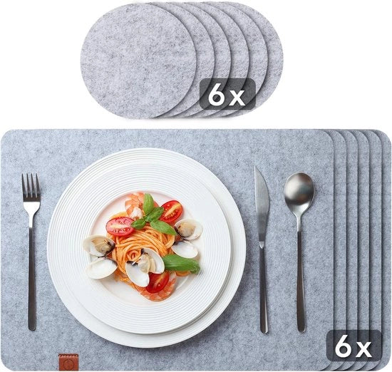 Set da tavolo 12 pezzi grigio chiaro - set da tavolo lavabile 44x32cm sottopiano in velluto - sottopiano rotondo lavabile - sottopiano