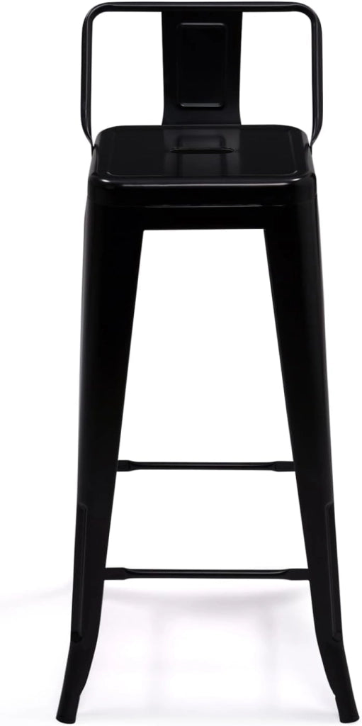 Set di 4 sgabelli da bar LENY in metallo nero opaco impilabili con schienale