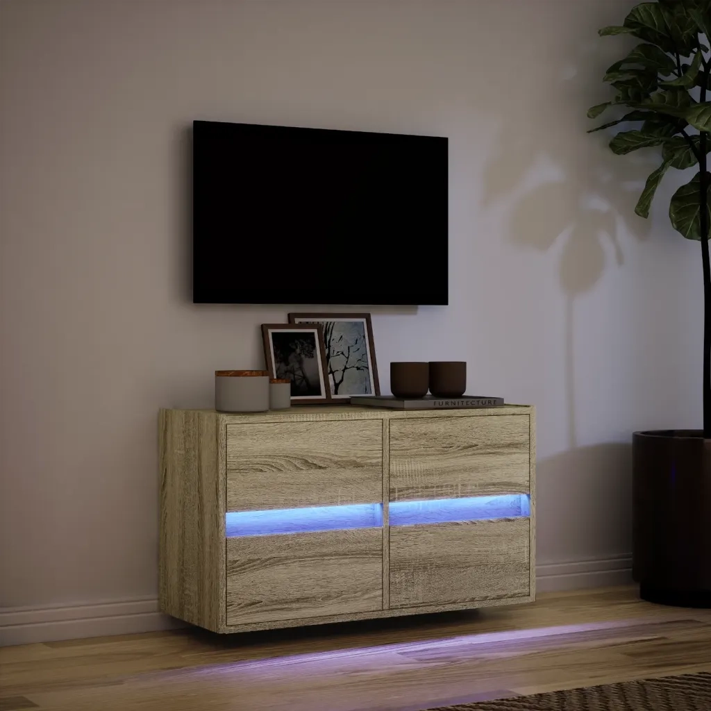 vidaXL Mobile TV a Parete con Luci LED Rovere Sonoma 80x31x45 cm