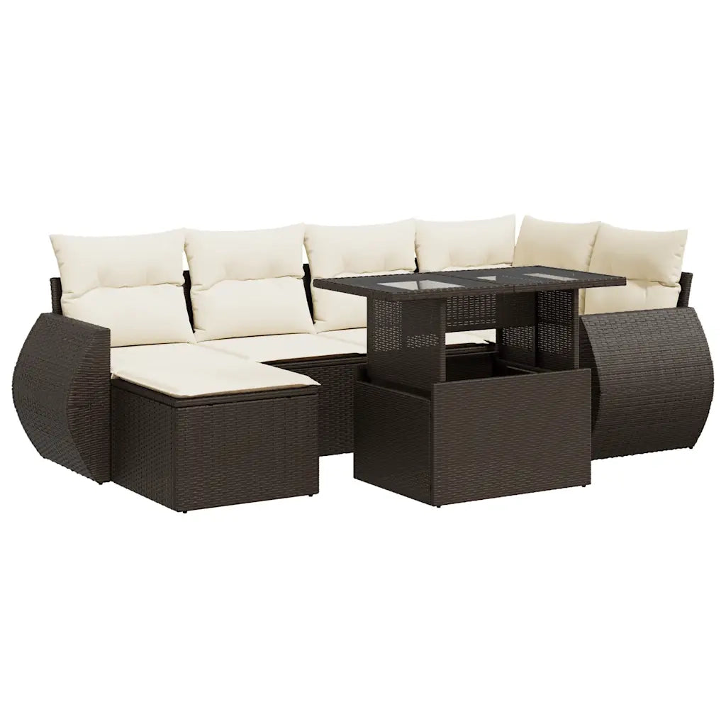 Set Divani da Giardino 7 pz con Cuscini Marrone in Polyrattan 3326674