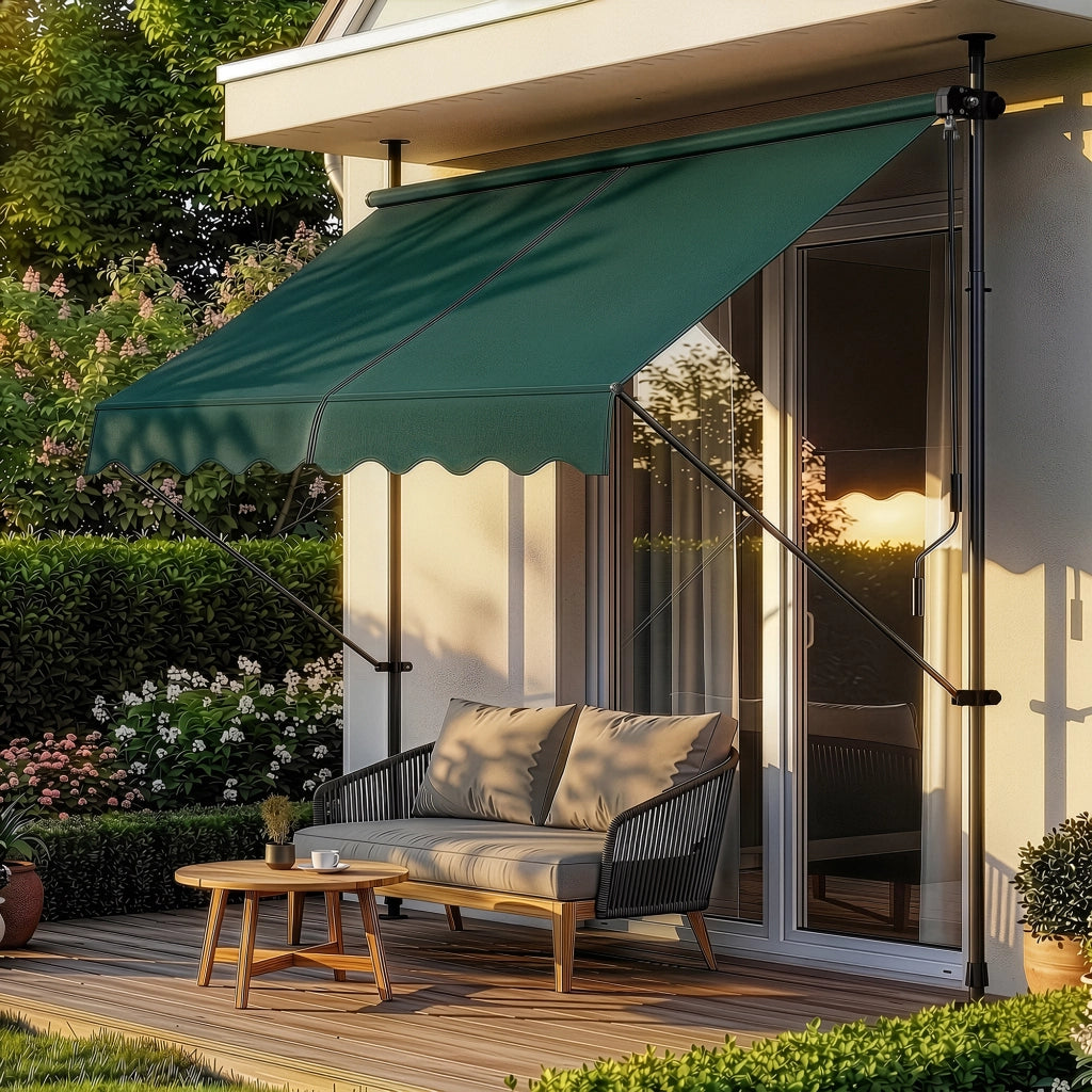 Tenda da Sole a Muro con Pali di Supporto Telescopici Parasole 250 x 120 cm (LxP) Verde Scuro pro.tec