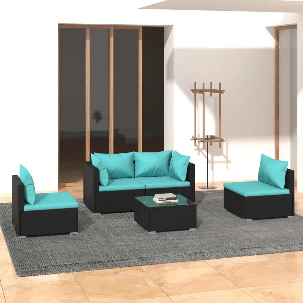 Set Divani da Giardino 5 pz con Cuscini in Polyrattan Nero 3102177
