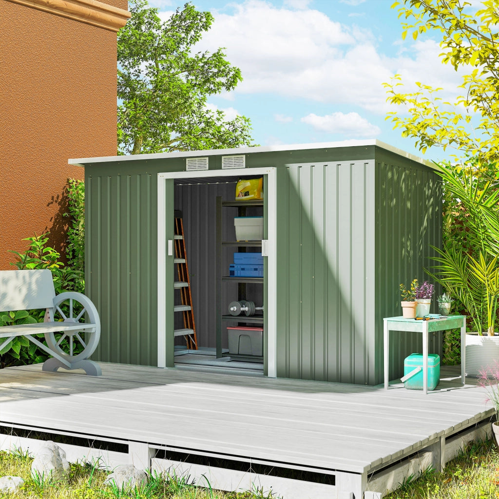 Capanno da Giardino 3.6 m2 con Porte Scorrevole ¨C zephmum ¨C Verde Chiaro Acciaio Galvanizzato