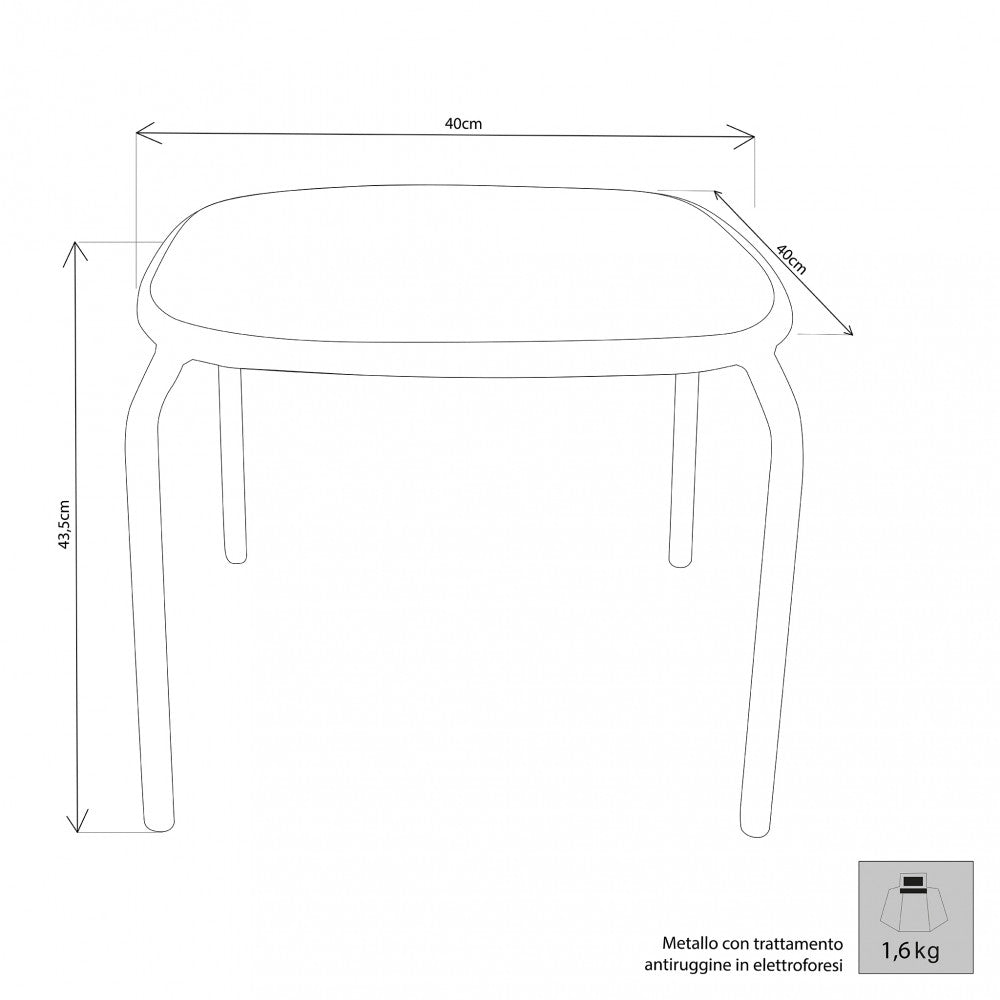 Tavolino Midway 41x41x43,5 h cm in Acciaio Grigio scuro