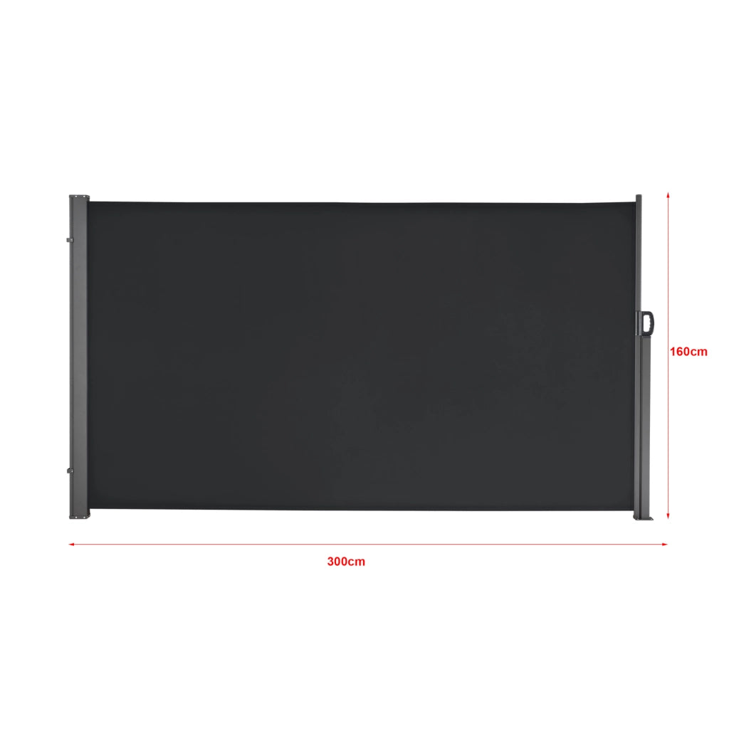 Paravento Estraibile Mulhacén Schermo Solare Verticale Barriera Privacy 160x300 cm Nero pro.tec