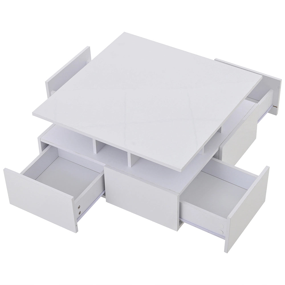Tavolino-Xylo-70x70x40cm bianco LED 4 cassetti 30kg