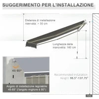 Tenda da Sole da Esterno Avvolgibile Manualmente in Alluminio e Poliestere, 2.5x2 m, Grigio e Bianco