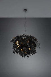 LEAVY SOSPENSIONE GRANDE FOGLIE LAVABILI NERO E ORO D. 70CM 4 LUCI ATTACCO E14