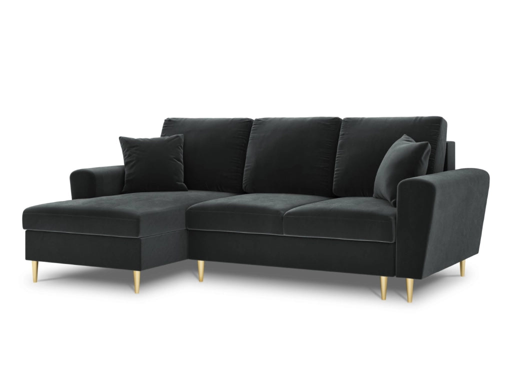 Cosmopolitan Design - Divano convertibile angolare sinistro con contenitore "Kyoto" 4 posti in velluto grigio scuro 