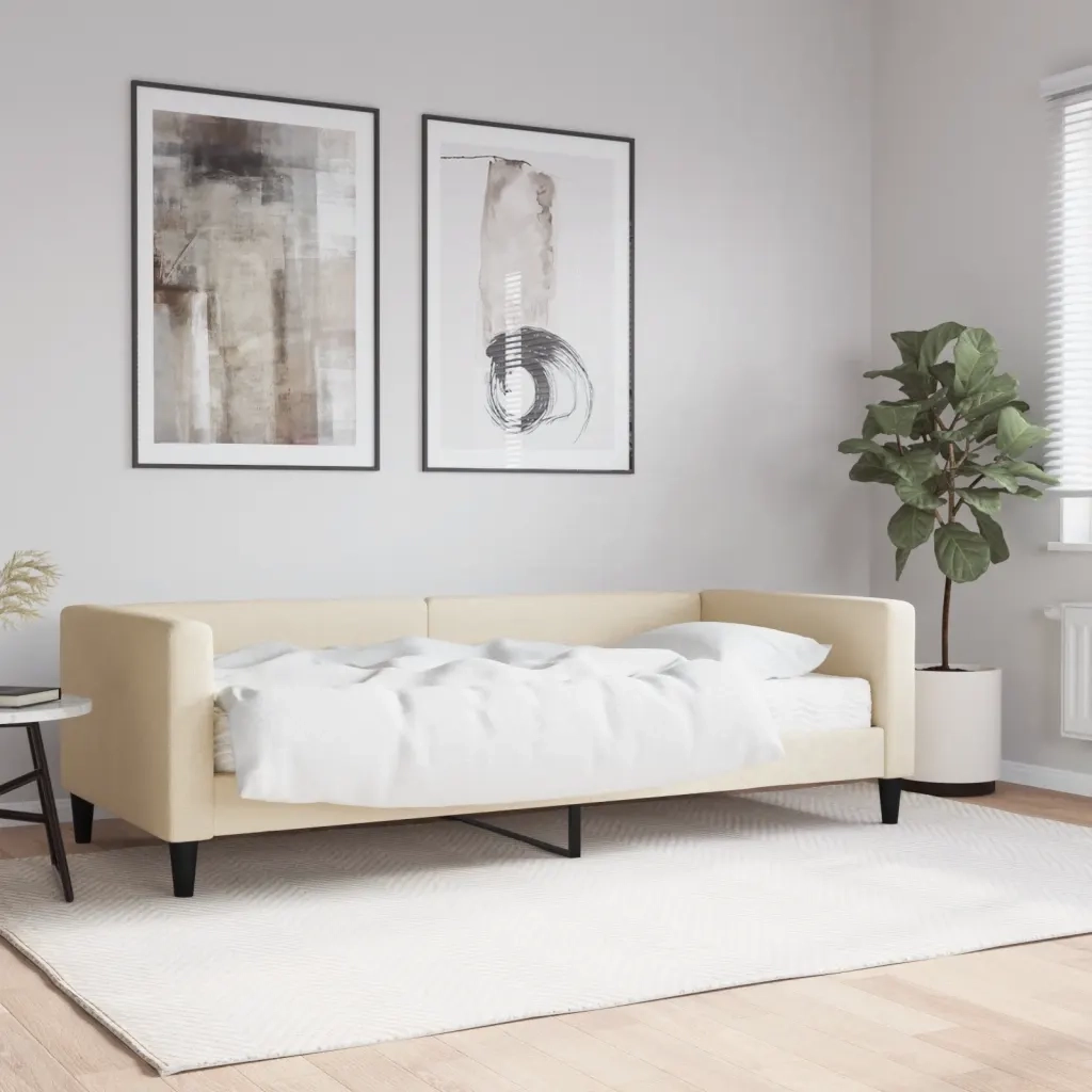 Divano Letto con Materasso Crema 90x200 cm in Tessuto 3196564