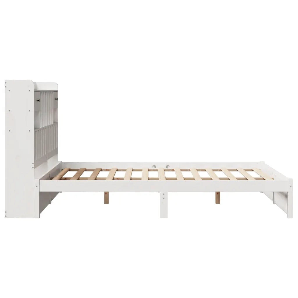 Letto Libreria senza Materasso-Struttura Letto con contenitore Bianco 160x200 cm Legno di Pino 597509