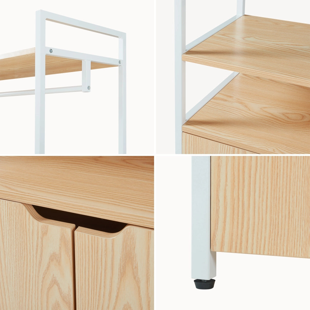 Organizzatore Guardaroba Larem Mobile Porta Abiti con Armadietto - Bianco / Effetto Rovere [en.casa]