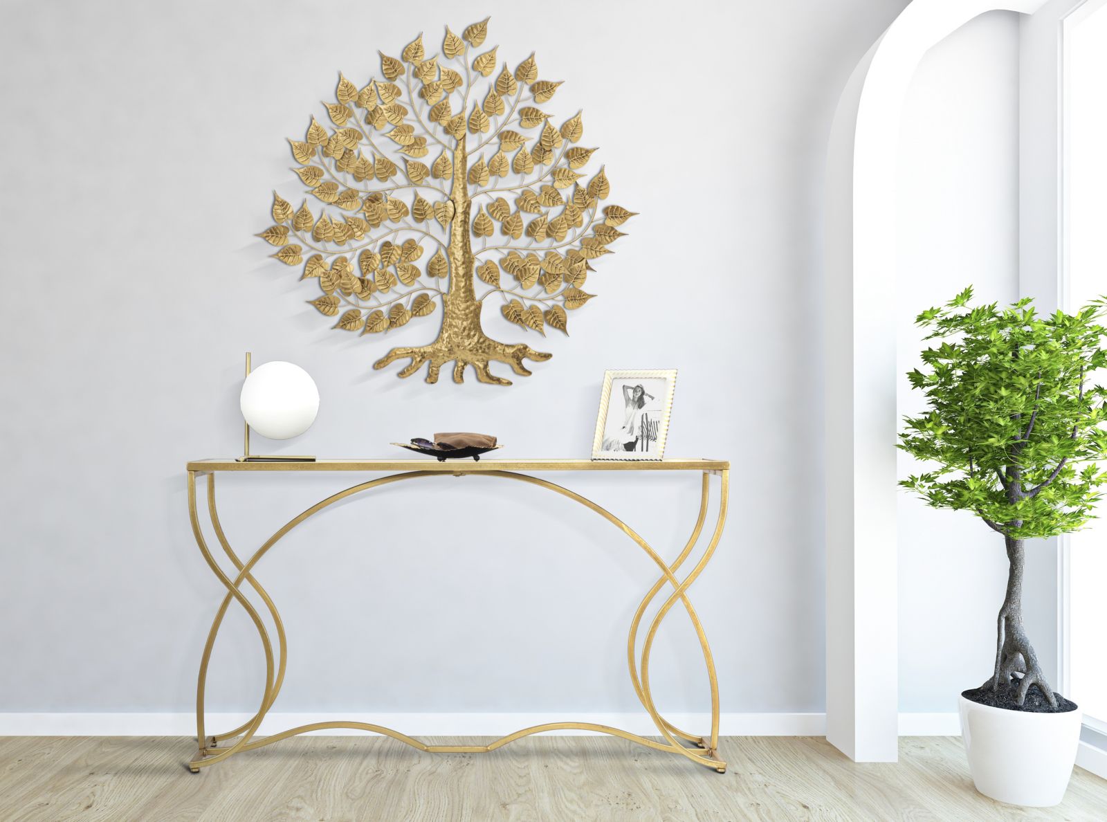 Console Sunshine 130x40x75 cm in Ferro e Specchio Oro e Nero