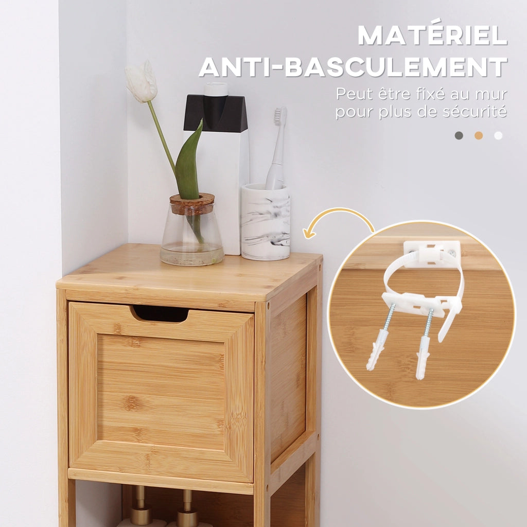 Mobile colonna per bagno in bamb¨´ con 2 cassetti e ripiano ¨C zephmum ¨C 30x30x90 cm