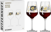 Vaso da vino 400 ml – Serie Sagengold Nr. 2 set da 2 con motivi di uva, oro reale Made in Germany, nero, oro