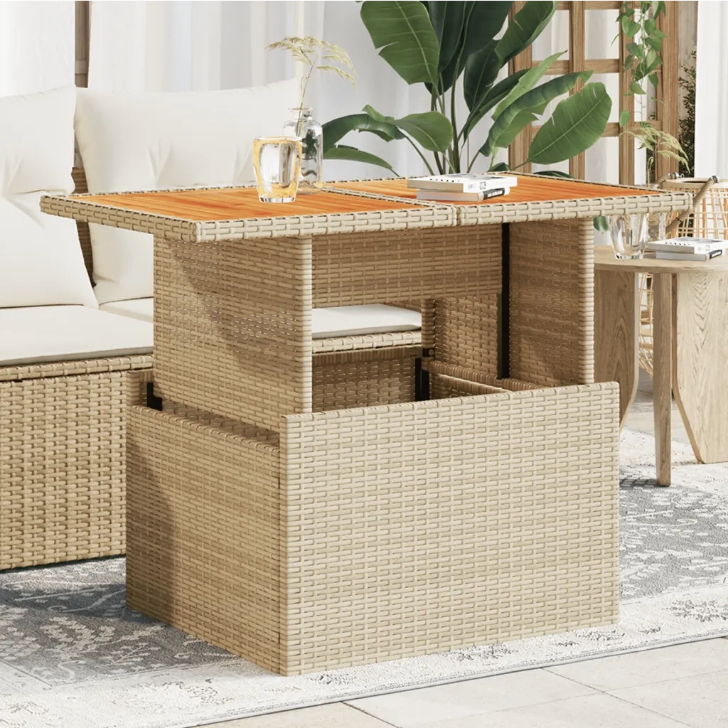 Tavolo da Giardino | Tavolino da esterno Beige 100x55x73 cm Polyrattan e Legno Acacia