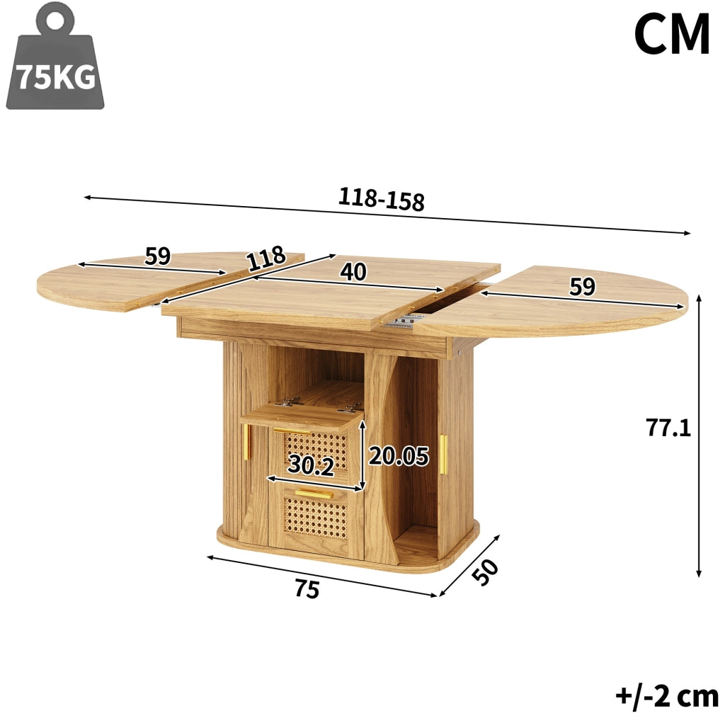 Tavolo da pranzo allungabile 118x118x77.1 cm con cassetti effetto rattan in MDF naturale