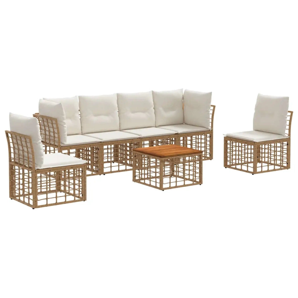 Set di divani da esterno 7 pcs Naturale e Bianco Crema